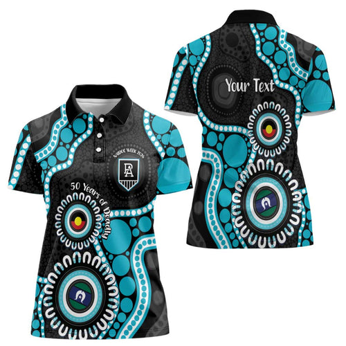 Port Adelaide NAIDOC 2026 Personalised Women Polo Shirt 50 Years of Deadly Aboriginal Art