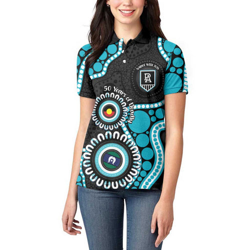 Port Adelaide NAIDOC 2026 Personalised Women Polo Shirt 50 Years of Deadly Aboriginal Art