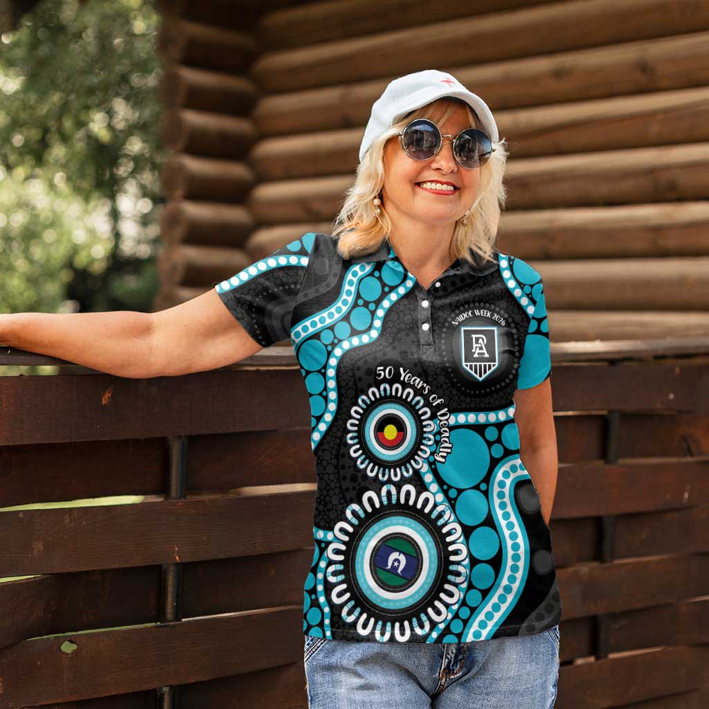 Port Adelaide NAIDOC 2026 Personalised Women Polo Shirt 50 Years of Deadly Aboriginal Art