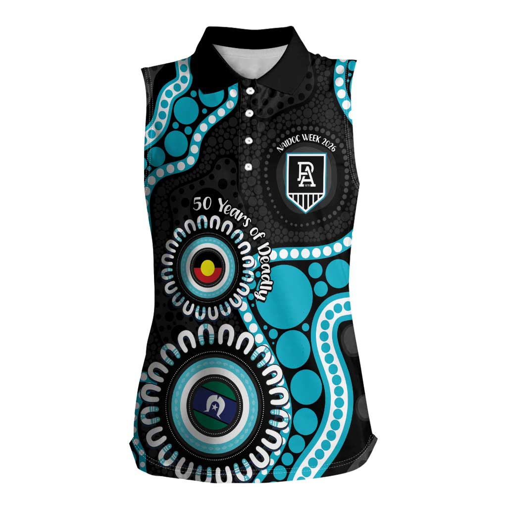 Port Adelaide NAIDOC 2026 Personalised Women Sleeveless Polo Shirt 50 Years of Deadly Aboriginal Art