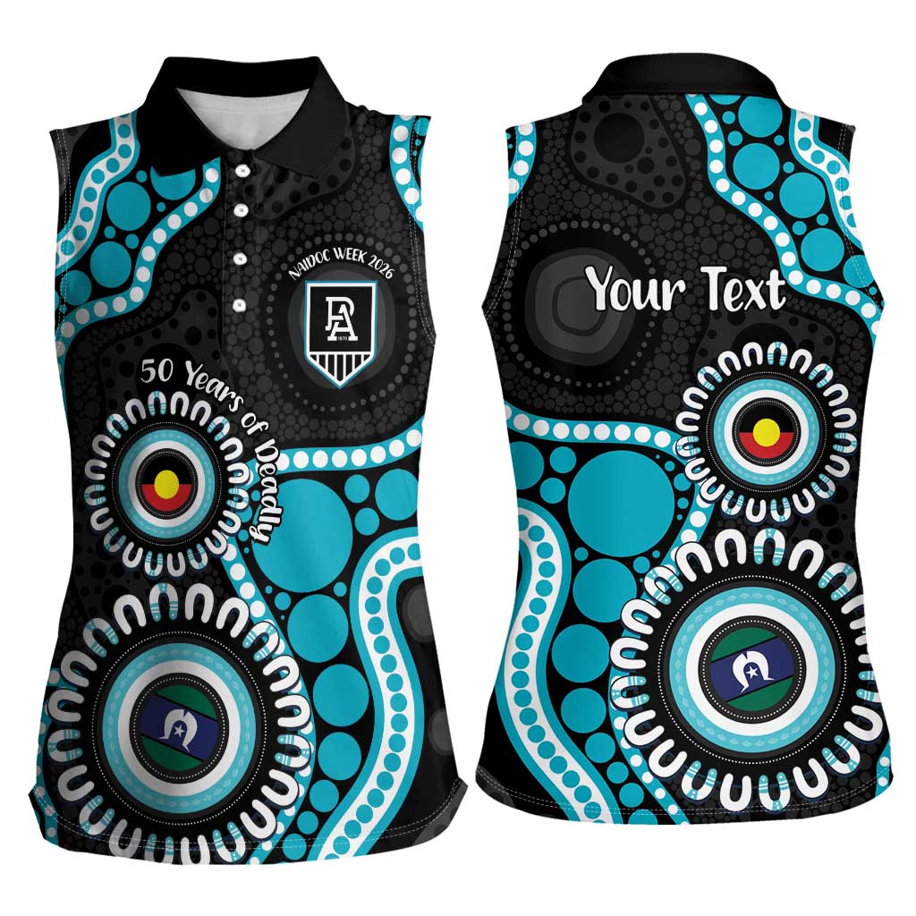 Port Adelaide NAIDOC 2026 Personalised Women Sleeveless Polo Shirt 50 Years of Deadly Aboriginal Art