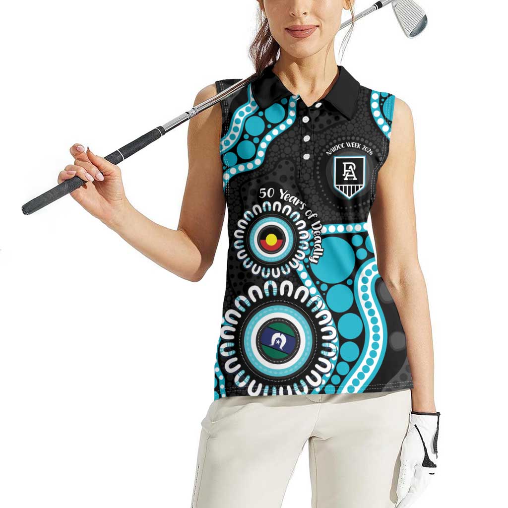 Port Adelaide NAIDOC 2026 Personalised Women Sleeveless Polo Shirt 50 Years of Deadly Aboriginal Art