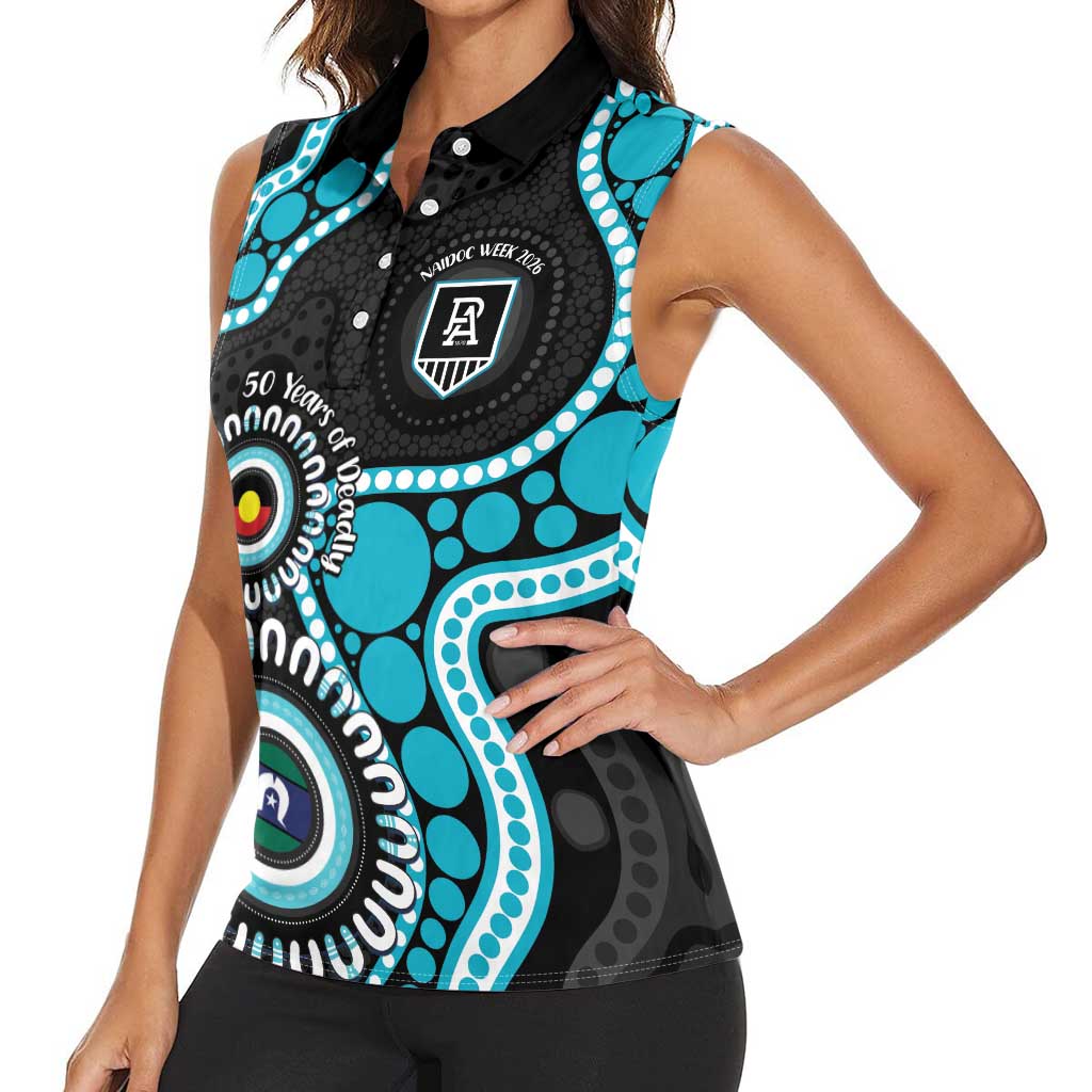 Port Adelaide NAIDOC 2026 Personalised Women Sleeveless Polo Shirt 50 Years of Deadly Aboriginal Art