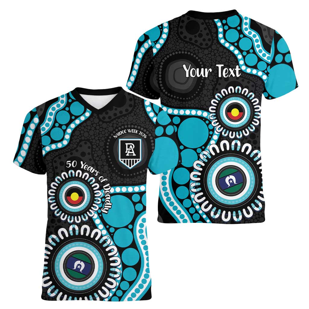 Port Adelaide NAIDOC 2026 Personalised Women V-Neck T-Shirt 50 Years of Deadly Aboriginal Art