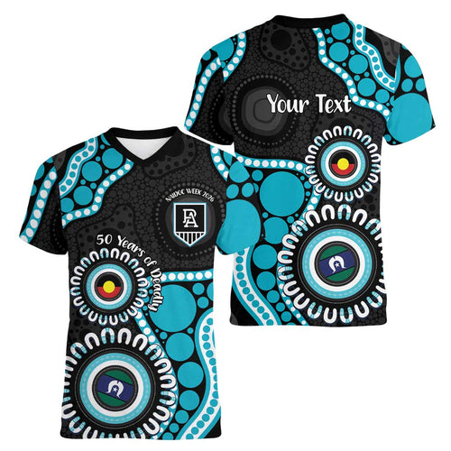Port Adelaide NAIDOC 2026 Personalised Women V-Neck T-Shirt 50 Years of Deadly Aboriginal Art