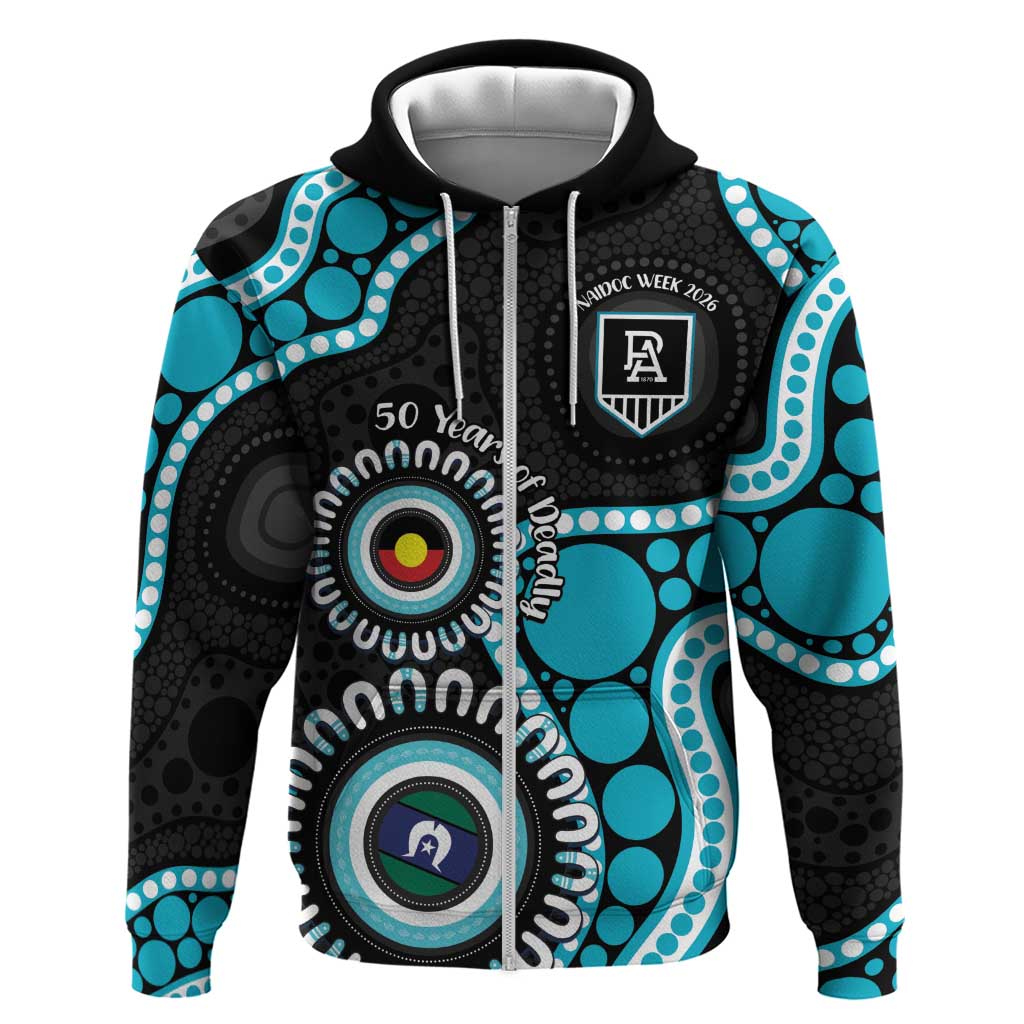 Port Adelaide NAIDOC 2026 Personalised Zip Hoodie 50 Years of Deadly Aboriginal Art