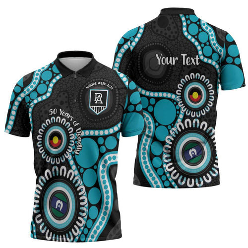 Port Adelaide NAIDOC 2026 Personalised Zipper Polo Shirt 50 Years of Deadly Aboriginal Art