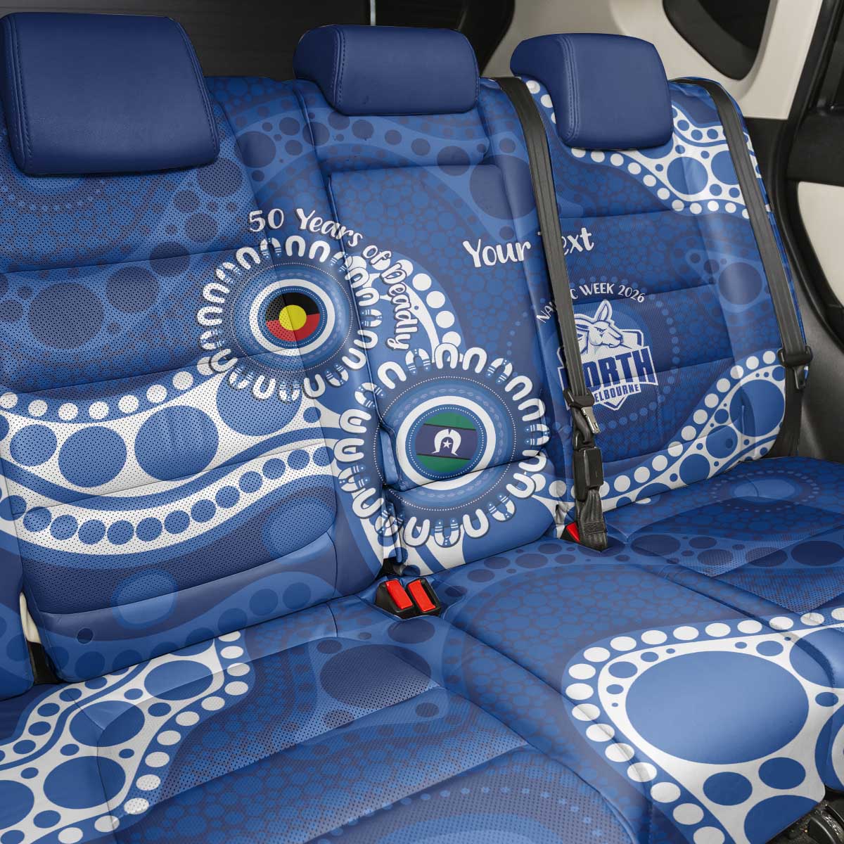 Kangaroos NAIDOC 2026 Personalised Back Car Seat Cover 50 Years of Deadly Aboriginal Art