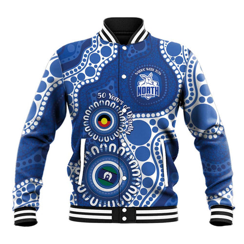 Kangaroos NAIDOC 2026 Personalised Baseball Jacket 50 Years of Deadly Aboriginal Art