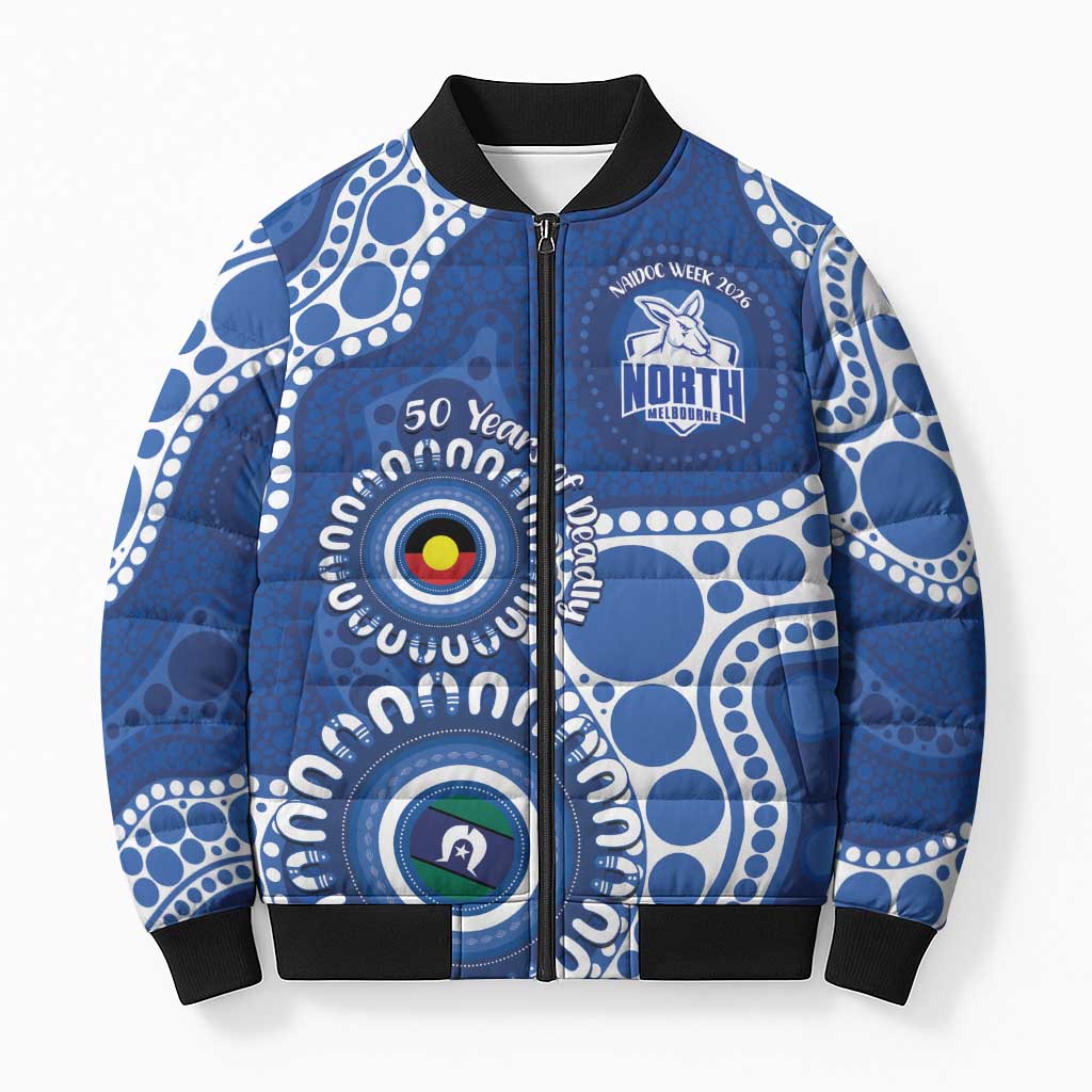 Kangaroos NAIDOC 2026 Personalised Bomber Puffer Jacket 50 Years of Deadly Aboriginal Art