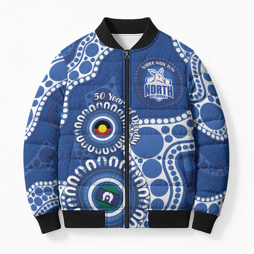Kangaroos NAIDOC 2026 Personalised Bomber Puffer Jacket 50 Years of Deadly Aboriginal Art