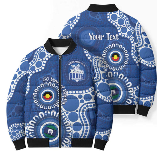 Kangaroos NAIDOC 2026 Personalised Bomber Puffer Jacket 50 Years of Deadly Aboriginal Art