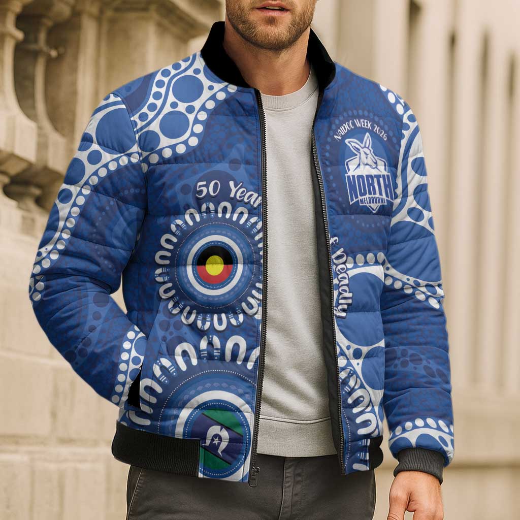 Kangaroos NAIDOC 2026 Personalised Bomber Puffer Jacket 50 Years of Deadly Aboriginal Art