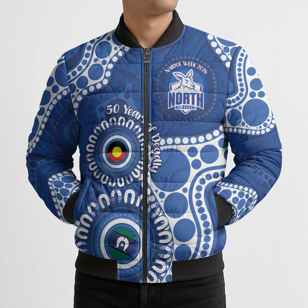 Kangaroos NAIDOC 2026 Personalised Bomber Puffer Jacket 50 Years of Deadly Aboriginal Art
