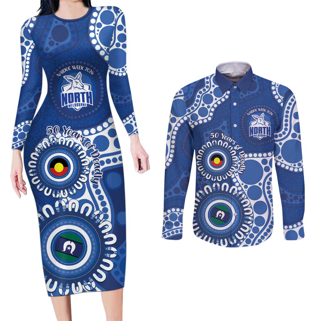 Kangaroos NAIDOC 2026 Personalised Couples Matching Long Sleeve Bodycon Dress and Long Sleeve Button Shirt 50 Years of Deadly Aboriginal Art