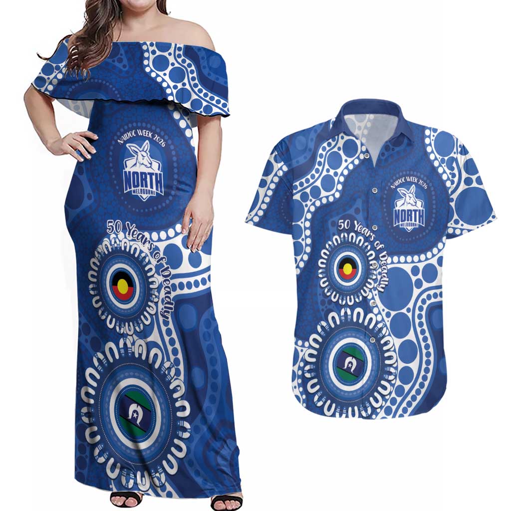 Kangaroos NAIDOC 2026 Personalised Couples Matching Off Shoulder Maxi Dress and Hawaiian Shirt 50 Years of Deadly Aboriginal Art