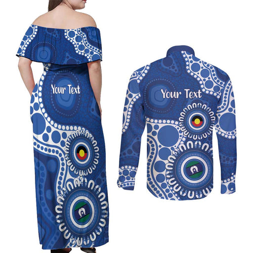 Kangaroos NAIDOC 2026 Personalised Couples Matching Off Shoulder Maxi Dress and Long Sleeve Button Shirt 50 Years of Deadly Aboriginal Art