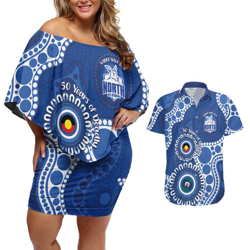 Kangaroos NAIDOC 2026 Personalised Couples Matching Off Shoulder Short Dress and Hawaiian Shirt 50 Years of Deadly Aboriginal Art