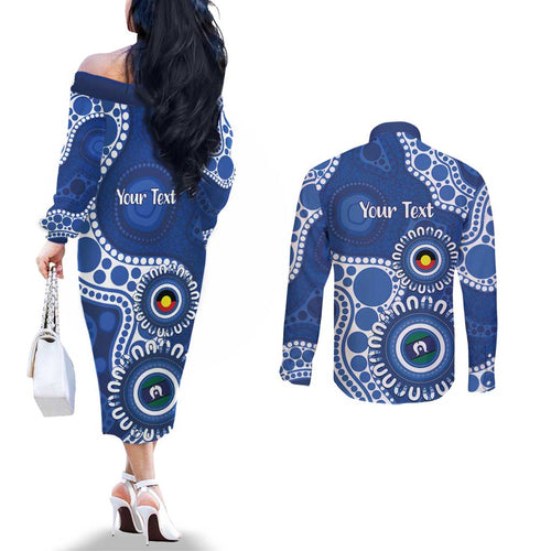 Kangaroos NAIDOC 2026 Personalised Couples Matching Off The Shoulder Long Sleeve Dress and Long Sleeve Button Shirt 50 Years of Deadly Aboriginal Art