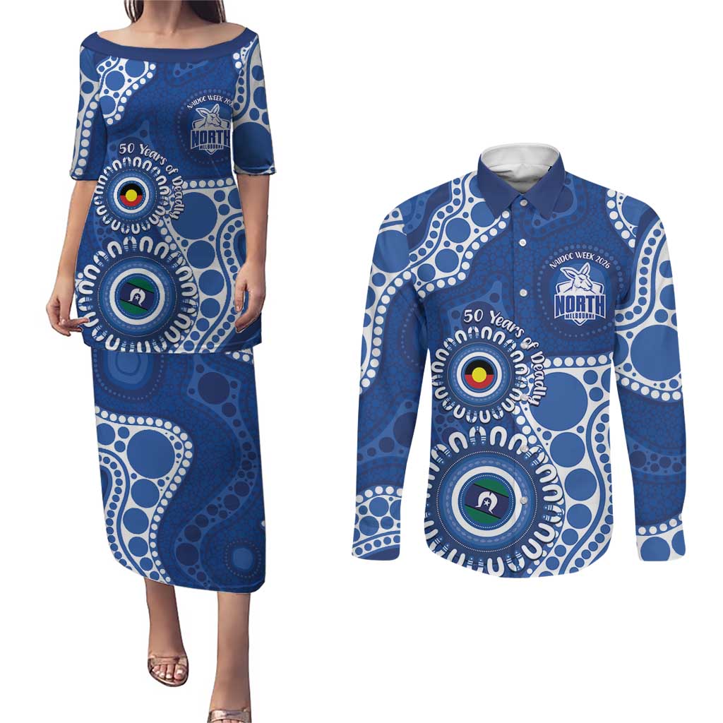 Kangaroos NAIDOC 2026 Personalised Couples Matching Puletasi and Long Sleeve Button Shirt 50 Years of Deadly Aboriginal Art