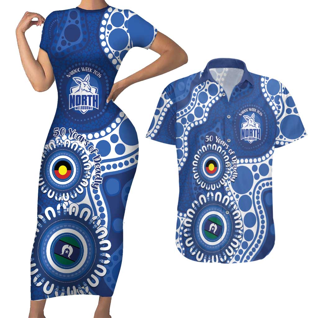 Kangaroos NAIDOC 2026 Personalised Couples Matching Short Sleeve Bodycon Dress and Hawaiian Shirt 50 Years of Deadly Aboriginal Art