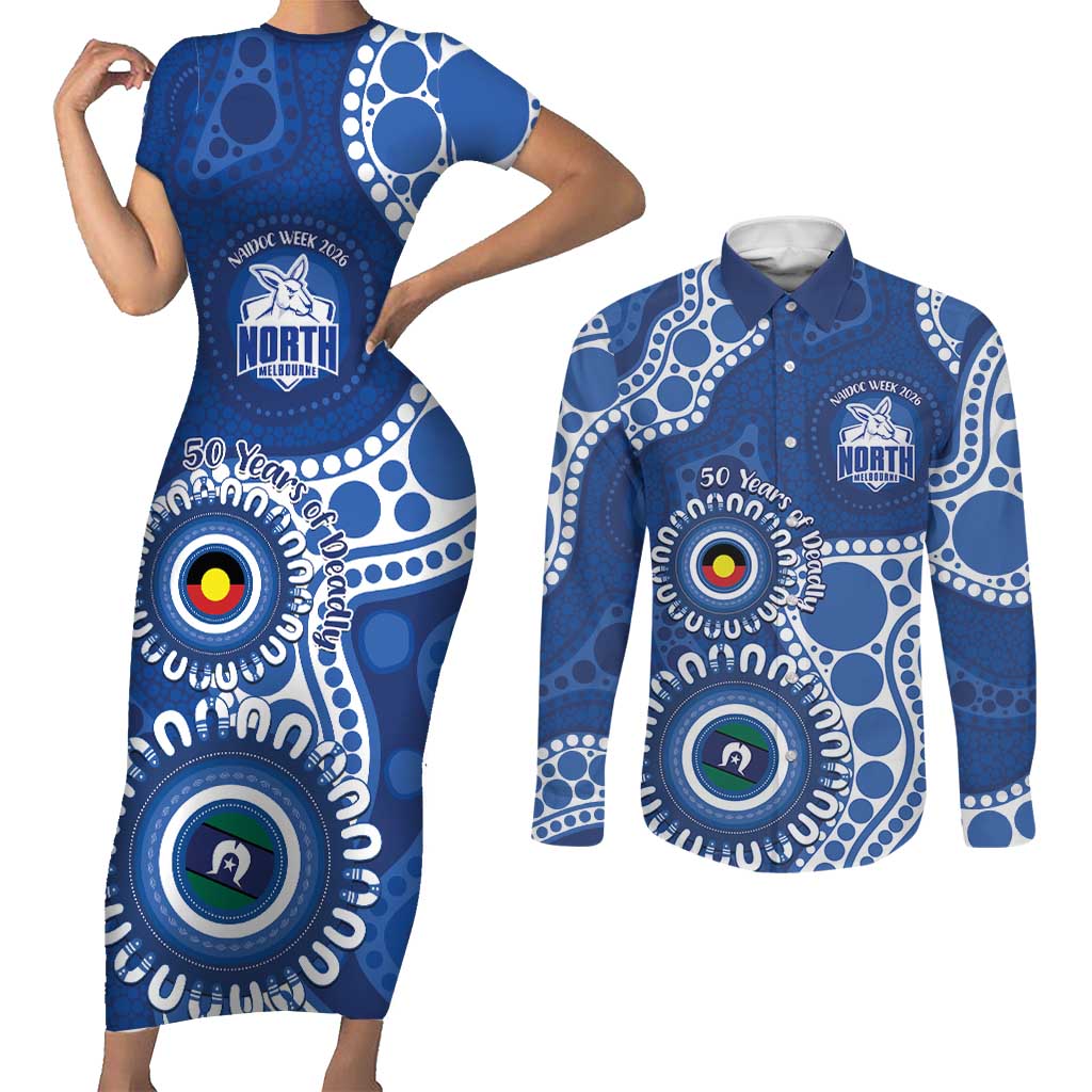 Kangaroos NAIDOC 2026 Personalised Couples Matching Short Sleeve Bodycon Dress and Long Sleeve Button Shirt 50 Years of Deadly Aboriginal Art