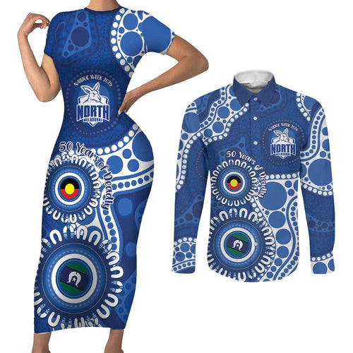 Kangaroos NAIDOC 2026 Personalised Couples Matching Short Sleeve Bodycon Dress and Long Sleeve Button Shirt 50 Years of Deadly Aboriginal Art