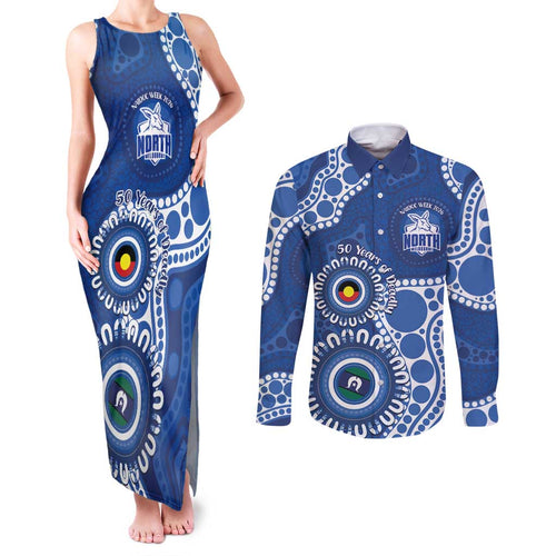 Kangaroos NAIDOC 2026 Personalised Couples Matching Tank Maxi Dress and Long Sleeve Button Shirt 50 Years of Deadly Aboriginal Art