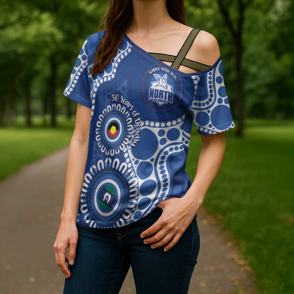 Kangaroos NAIDOC 2026 Personalised Cross Shoulder Shirt 50 Years of Deadly Aboriginal Art