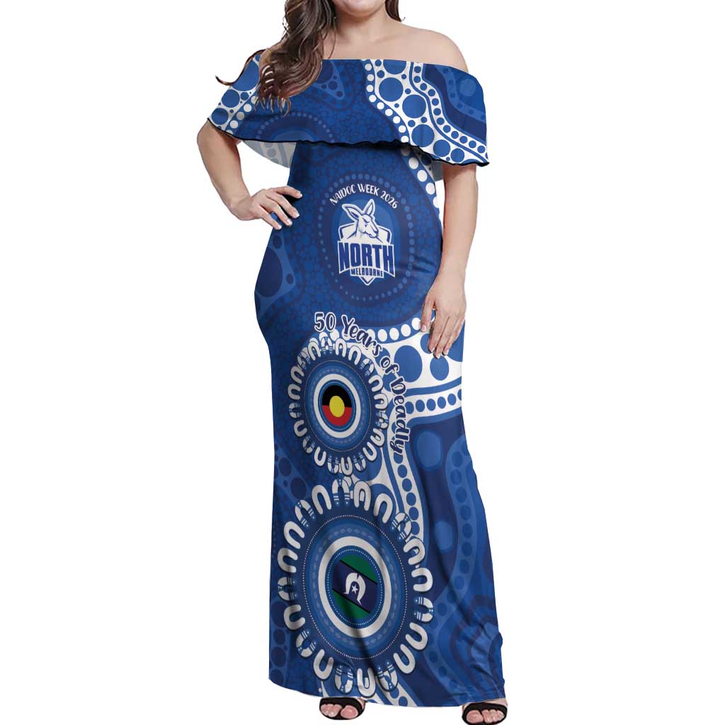 Kangaroos NAIDOC 2026 Personalised Off Shoulder Maxi Dress 50 Years of Deadly Aboriginal Art