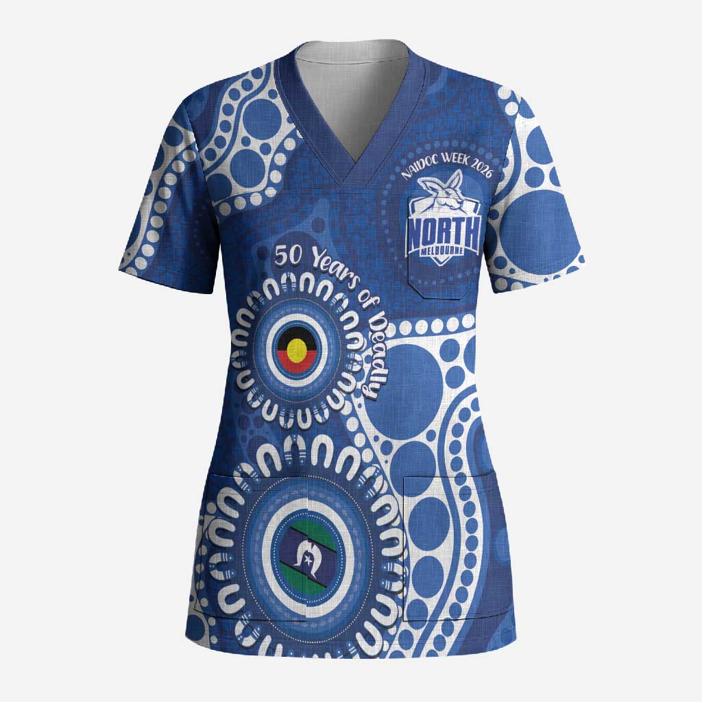 Kangaroos NAIDOC 2026 Personalised Scrub Top 50 Years of Deadly Aboriginal Art