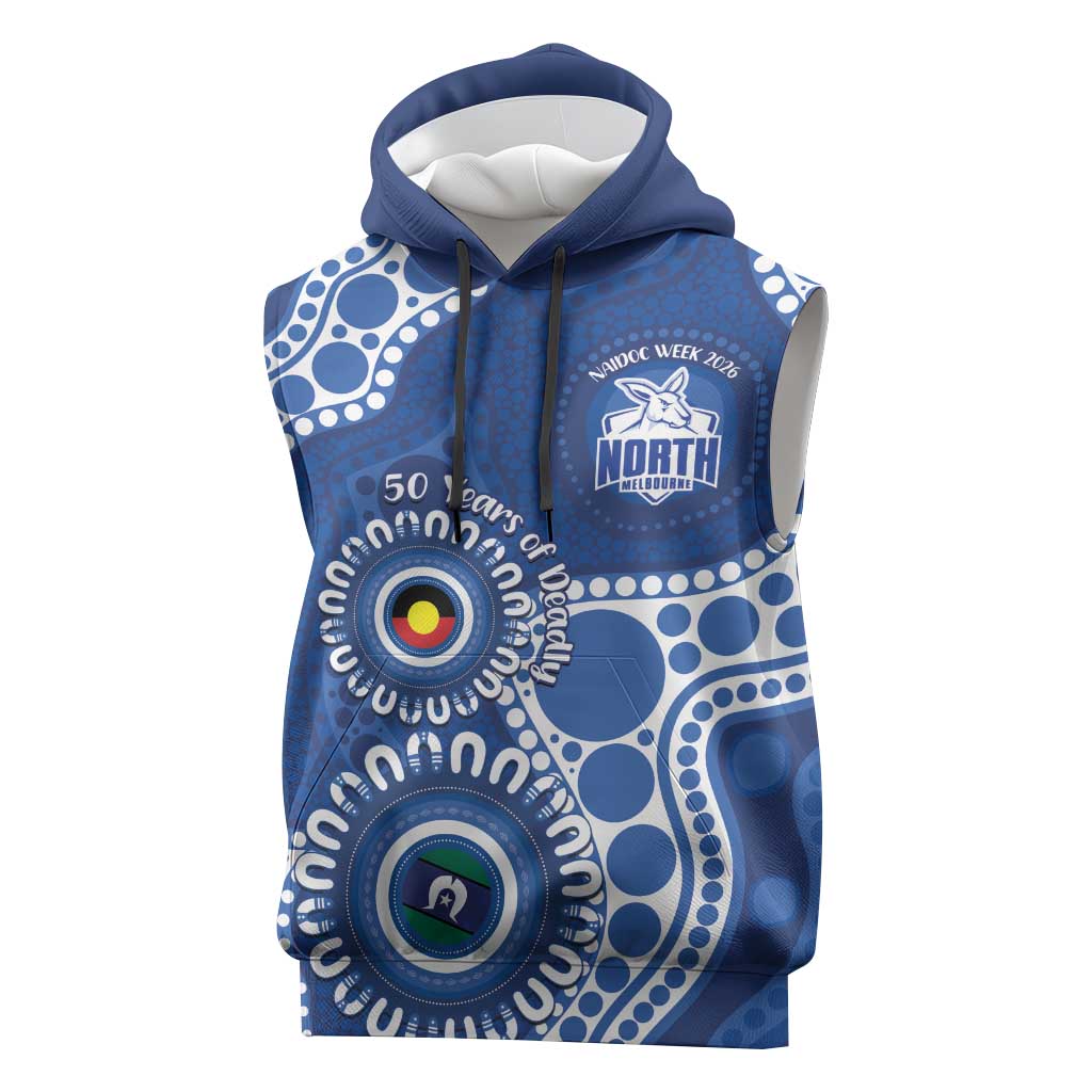 Kangaroos NAIDOC 2026 Personalised Sleeveless Hoodie 50 Years of Deadly Aboriginal Art