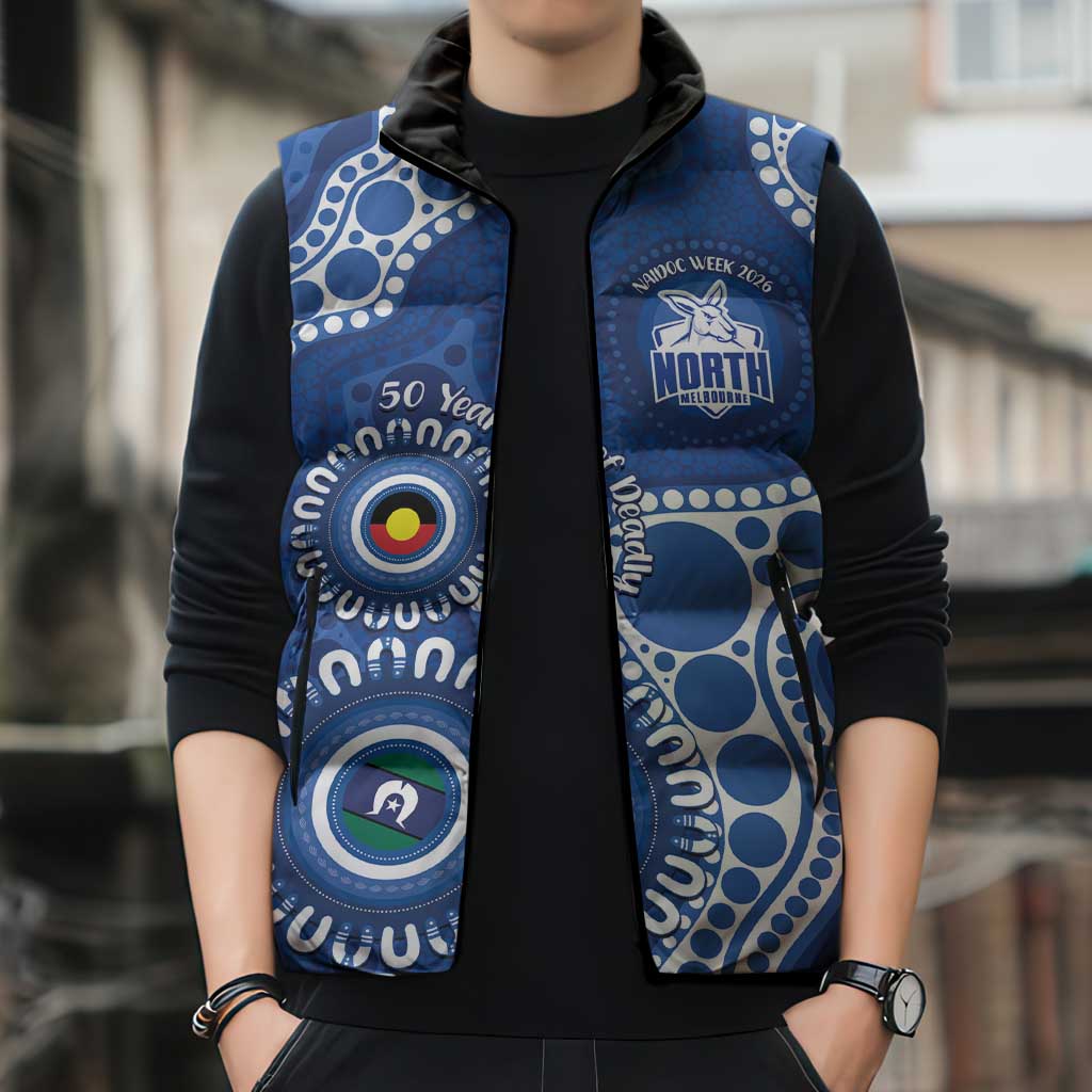 Kangaroos NAIDOC 2026 Personalised Sleeveless Puffer Jacket 50 Years of Deadly Aboriginal Art