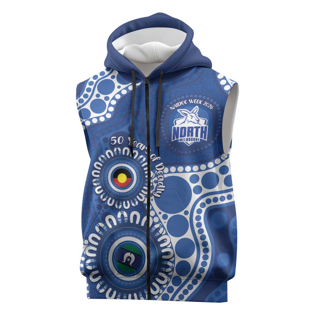 Kangaroos NAIDOC 2026 Personalised Sleeveless Zip Hoodie 50 Years of Deadly Aboriginal Art