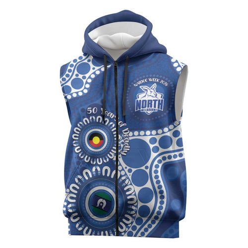 Kangaroos NAIDOC 2026 Personalised Sleeveless Zip Hoodie 50 Years of Deadly Aboriginal Art
