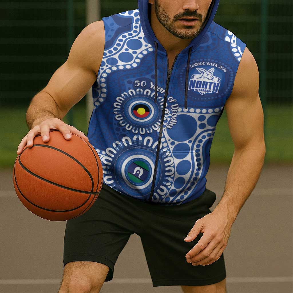 Kangaroos NAIDOC 2026 Personalised Sleeveless Zip Hoodie 50 Years of Deadly Aboriginal Art