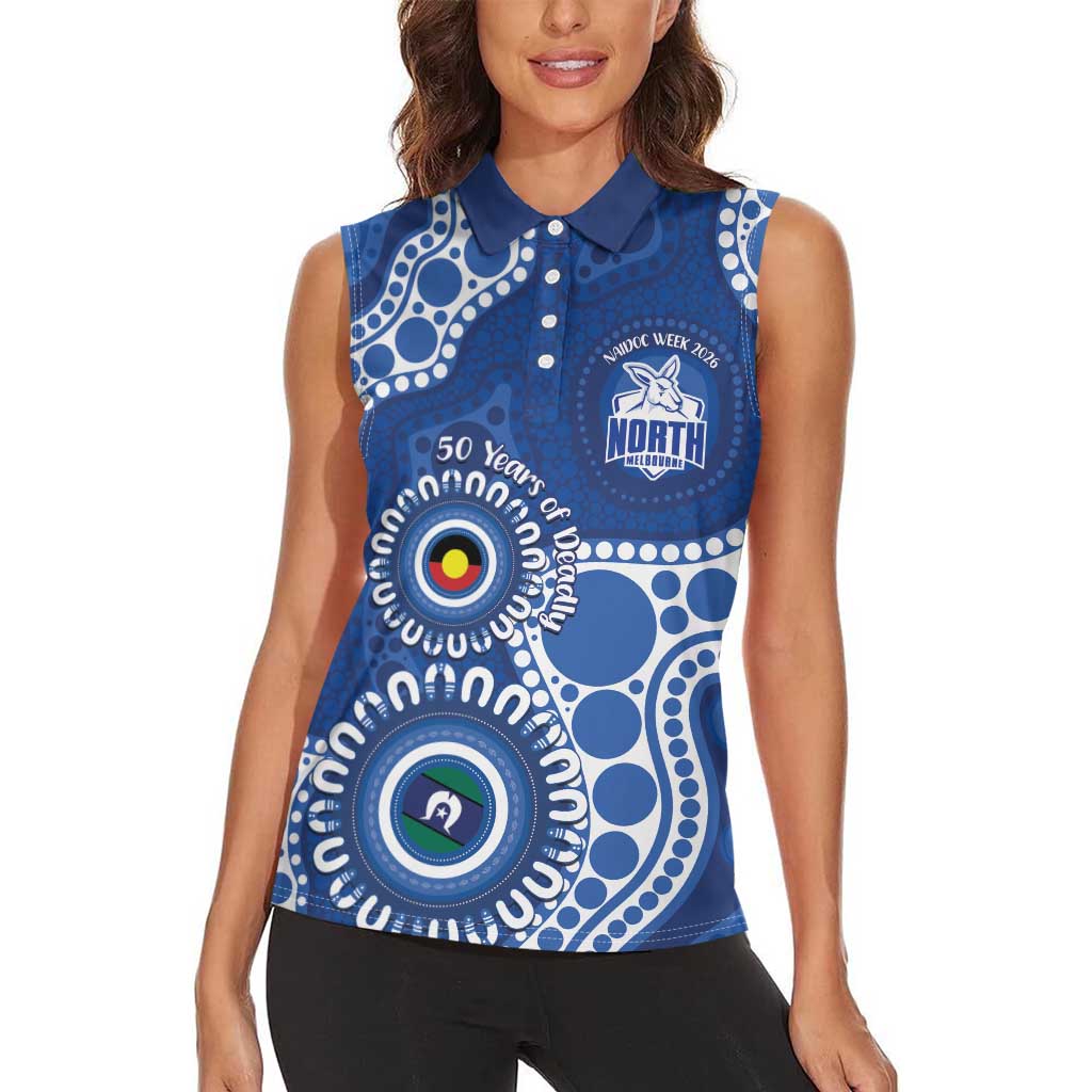 Kangaroos NAIDOC 2026 Personalised Women Sleeveless Polo Shirt 50 Years of Deadly Aboriginal Art