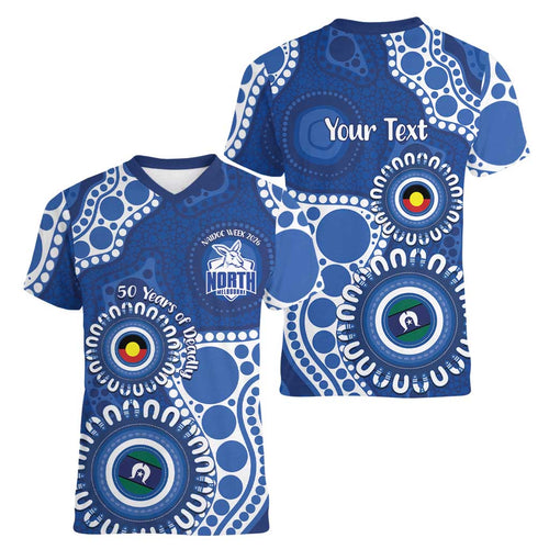 Kangaroos NAIDOC 2026 Personalised Women V-Neck T-Shirt 50 Years of Deadly Aboriginal Art