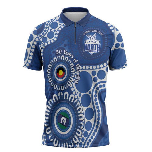 Kangaroos NAIDOC 2026 Personalised Zipper Polo Shirt 50 Years of Deadly Aboriginal Art
