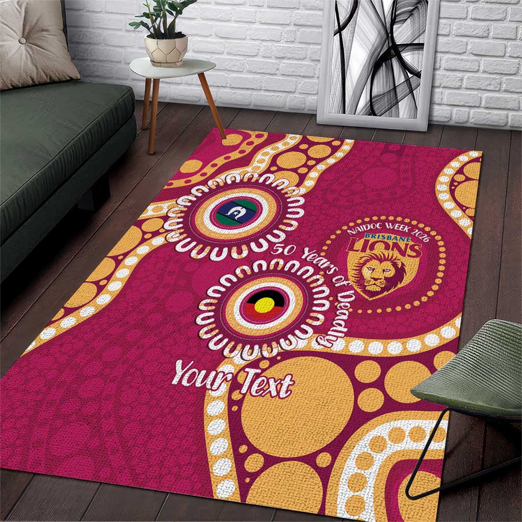 Brisbane Lions NAIDOC 2026 Personalised Area Rug 50 Years of Deadly Aboriginal Art