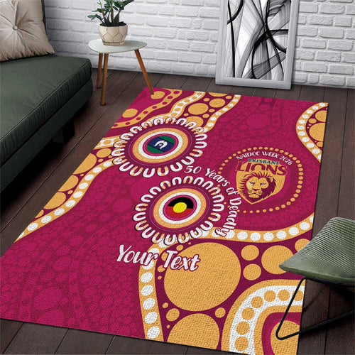 Brisbane Lions NAIDOC 2026 Personalised Area Rug 50 Years of Deadly Aboriginal Art