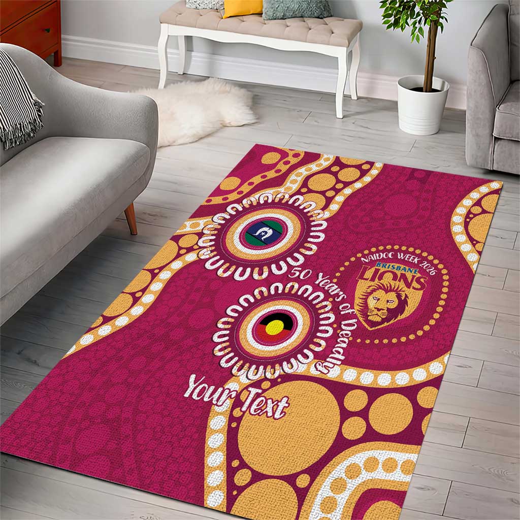 Brisbane Lions NAIDOC 2026 Personalised Area Rug 50 Years of Deadly Aboriginal Art