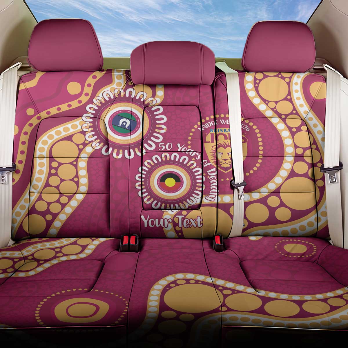 Brisbane Lions NAIDOC 2026 Personalised Back Car Seat Cover 50 Years of Deadly Aboriginal Art