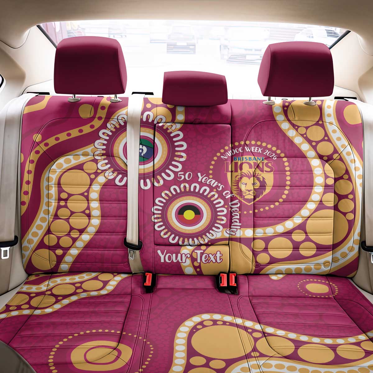 Brisbane Lions NAIDOC 2026 Personalised Back Car Seat Cover 50 Years of Deadly Aboriginal Art