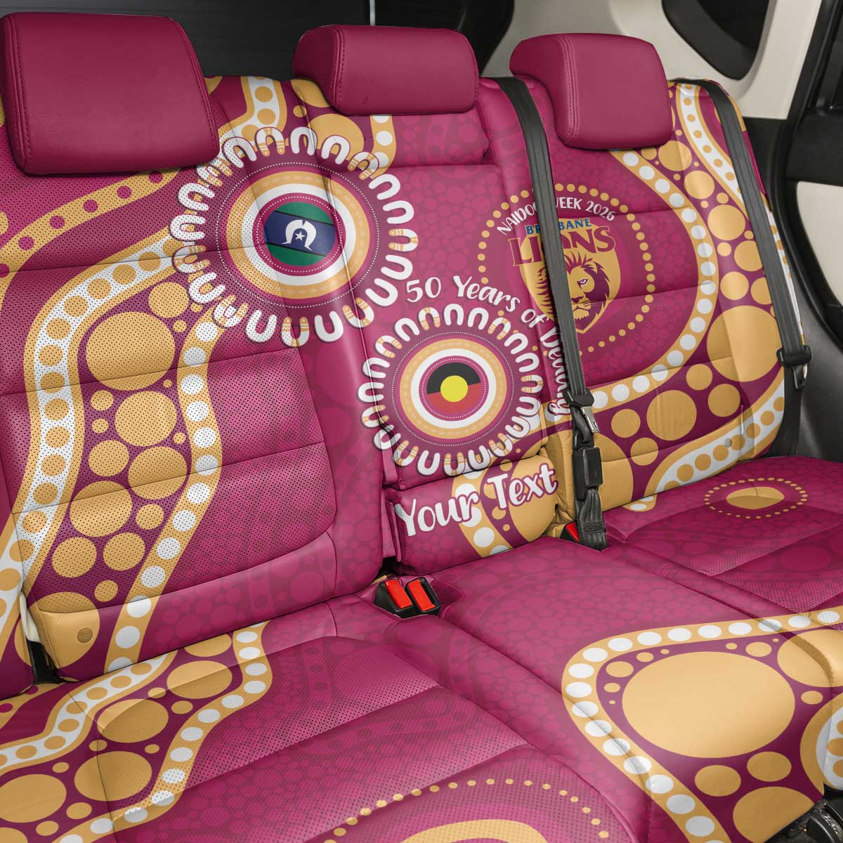 Brisbane Lions NAIDOC 2026 Personalised Back Car Seat Cover 50 Years of Deadly Aboriginal Art