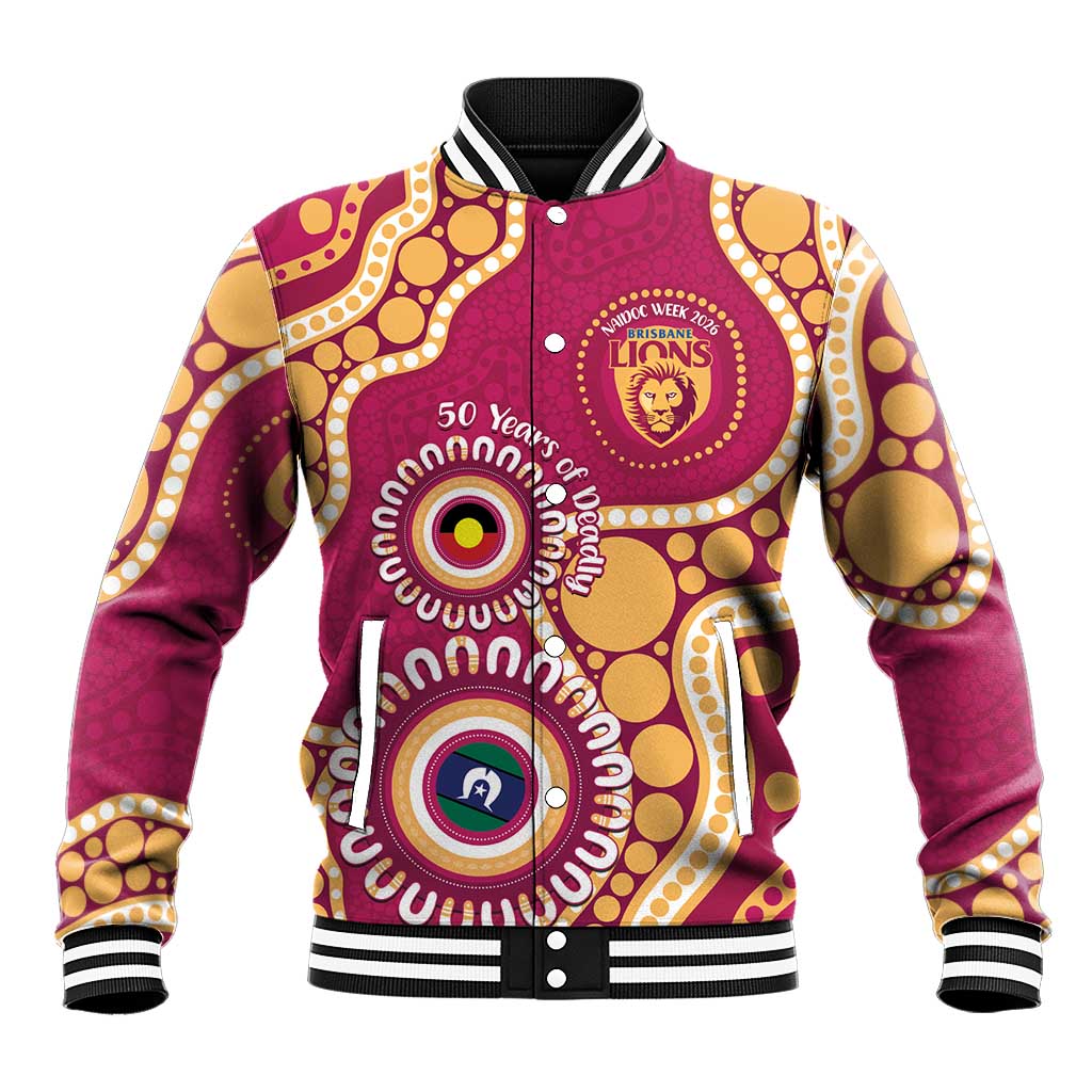Brisbane Lions NAIDOC 2026 Personalised Baseball Jacket 50 Years of Deadly Aboriginal Art