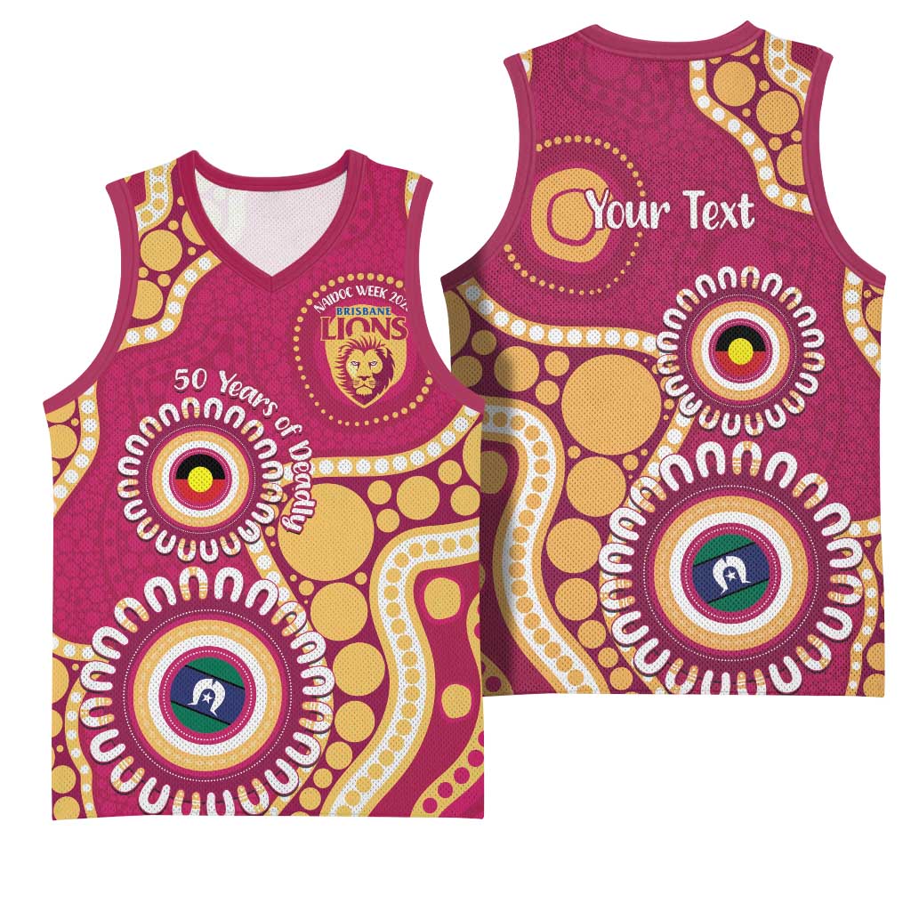 Brisbane Lions NAIDOC 2026 Personalised Basketball Jersey 50 Years of Deadly Aboriginal Art