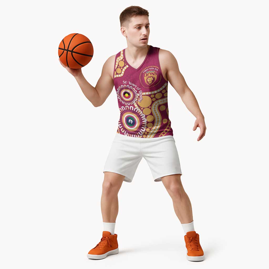 Brisbane Lions NAIDOC 2026 Personalised Basketball Jersey 50 Years of Deadly Aboriginal Art
