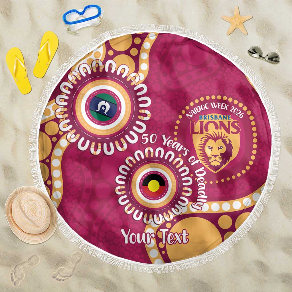 Brisbane Lions NAIDOC 2026 Personalised Beach Blanket 50 Years of Deadly Aboriginal Art
