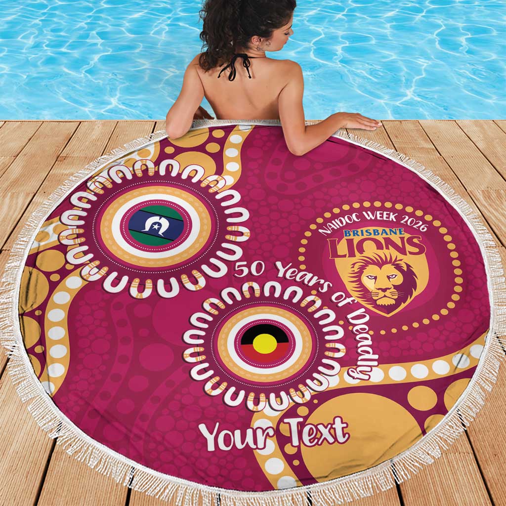 Brisbane Lions NAIDOC 2026 Personalised Beach Blanket 50 Years of Deadly Aboriginal Art